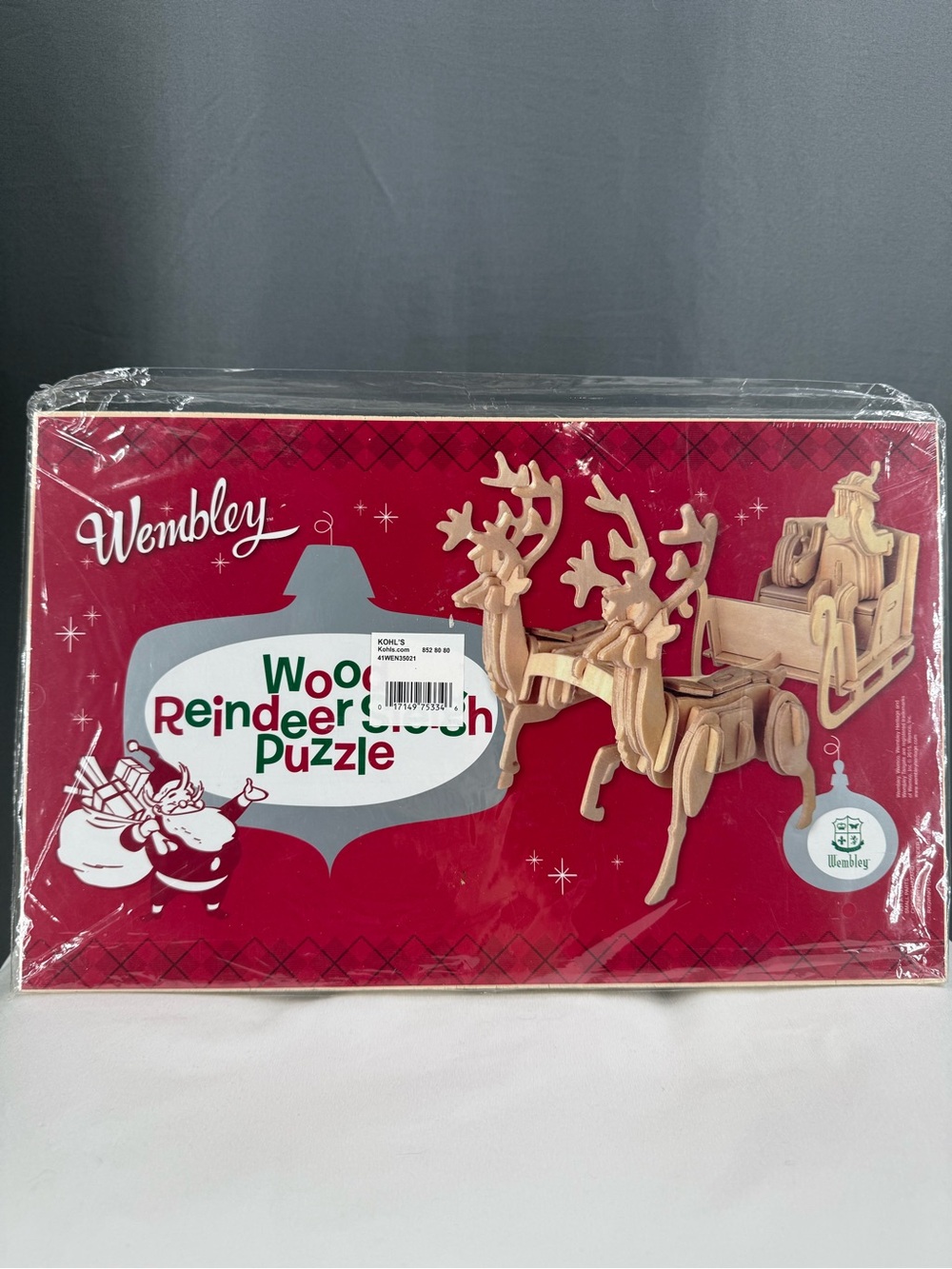Wembley Natural Wood Reindeer Sleigh and Santa Holiday Puzzles set of 2